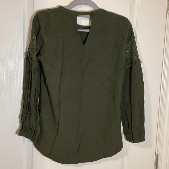 Camber & Grace Women's Long Sleeve Blouse Top Size SP Dark Green Boho Lace - Picture 4 of 7